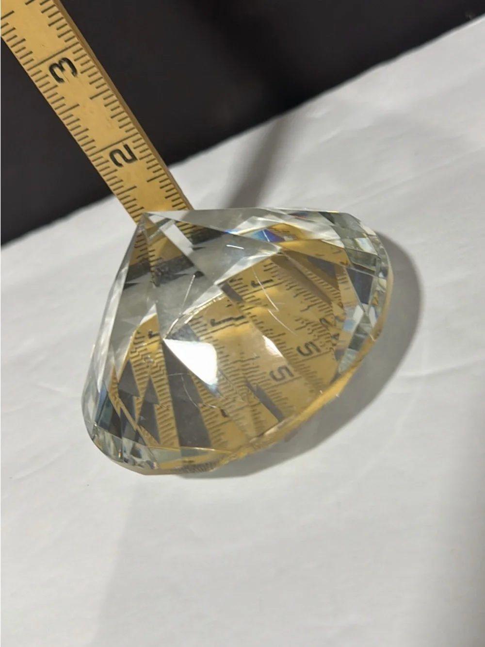 Diamond crystal clear glass paperweight, photography lens